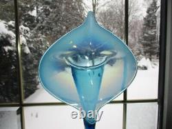 Antique Art Glass Vase Jack In Pulpit Blue Opalescent Over Green 12.5