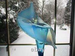 Antique Art Glass Vase Jack In Pulpit Blue Opalescent Over Green 12.5