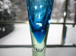 Antique Art Glass Vase Jack In Pulpit Blue Opalescent Over Green 12.5