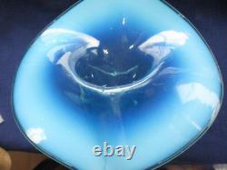 Antique Art Glass Vase Jack In Pulpit Blue Opalescent Over Green 12.5