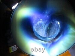 Antique Art Glass Vase Jack In Pulpit Blue Opalescent Over Green 12.5