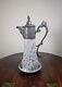 Antique Art Nouveau Cased Opaline Hand Enamelled Pewter Lidded Carafe Water Jug