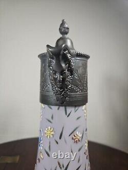 Antique Art Nouveau Cased Opaline Hand Enamelled Pewter Lidded Carafe Water Jug