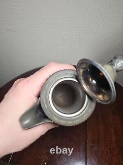 Antique Art Nouveau Cased Opaline Hand Enamelled Pewter Lidded Carafe Water Jug