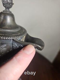 Antique Art Nouveau Cased Opaline Hand Enamelled Pewter Lidded Carafe Water Jug