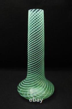Antique Art Nouveau Green Opalescent Striped Glass Vase