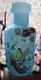 Antique Art Nouveau Large Blue Opaline Vase With A Bird And White Flowers-shaped