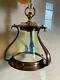 Antique Arts Crafts Copper Vaseline Opalescent Uranium Lamp Glass Shade Lantern