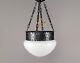 Antique Arts & Crafts / Jugendstil Hammered Metal & Opaline Glass Pendant Lamp