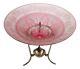 Antique Baccarat French Glass Pink Flash Acid Etched Comport Silver Plate Stand