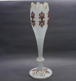 Antique Baccarat White Opaline Glass Red Jewelled Vase 17 Tall