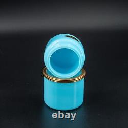 Antique Belgian RUPEL BOOM Blue Opaline Glass Trinket Jewelry Trinket Box