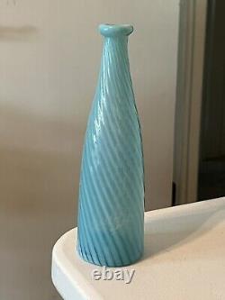 Antique Blue Opalescent Stripe Swirl Handblown Art Glass Barber Bottle 9