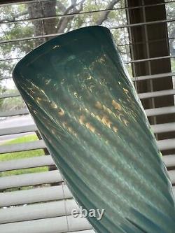 Antique Blue Opalescent Stripe Swirl Handblown Art Glass Barber Bottle 9