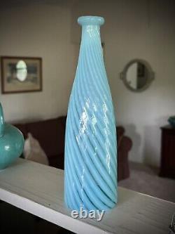 Antique Blue Opalescent Stripe Swirl Handblown Art Glass Barber Bottle 9