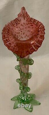 Antique Bohemian Art Nouveau glass vase, it is a blown glass of opalescent to re