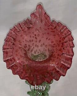 Antique Bohemian Art Nouveau glass vase, it is a blown glass of opalescent to re
