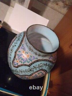 Antique Bohemian Enameled Opaline Glass Vase Persian Style Moser Harrach c1900