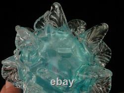 Antique Bohemian Harrach Applied Blue Opalescent Art Glass Floriform Vase