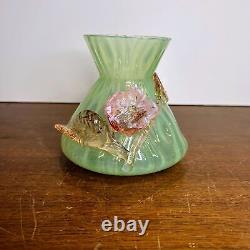 Antique Bohemian Harrach Uranium Glass Vase Applied Glass Opalescent Green