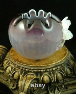 Antique Bohemian Kralik Amethyst Opalescent Applied Floriform Art Glass Vase