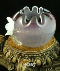 Antique Bohemian Kralik Amethyst Opalescent Applied Floriform Art Glass Vase