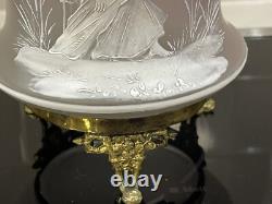 Antique Bronze Ormolu Amethyst Opaline Satin Bohemian Glass Hand Enameled Vase