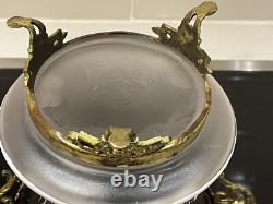 Antique Bronze Ormolu Amethyst Opaline Satin Bohemian Glass Hand Enameled Vase