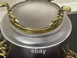 Antique Bronze Ormolu Amethyst Opaline Satin Bohemian Glass Hand Enameled Vase
