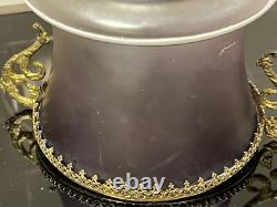 Antique Bronze Ormolu Amethyst Opaline Satin Bohemian Glass Hand Enameled Vase