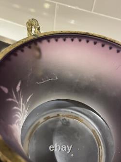 Antique Bronze Ormolu Amethyst Opaline Satin Bohemian Glass Hand Enameled Vase