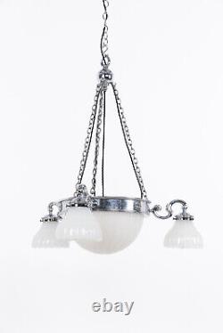 Antique Chrome Art Deco GEC Moonstone Ceiling Opaline Glass Chandelier Light