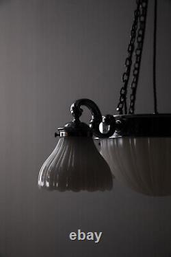 Antique Chrome Art Deco GEC Moonstone Ceiling Opaline Glass Chandelier Light