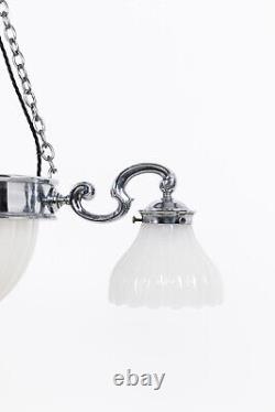 Antique Chrome Art Deco GEC Moonstone Ceiling Opaline Glass Chandelier Light