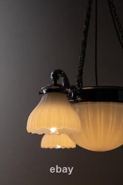 Antique Chrome Art Deco GEC Moonstone Ceiling Opaline Glass Chandelier Light