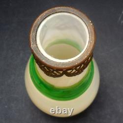 Antique Continental Iridescent Opaline Glass Vase Metal Mounts Loetz Style c1920