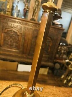 Antique Copper & Opaline White Glass Globe Table Lamp, Art Deco 1920's Style