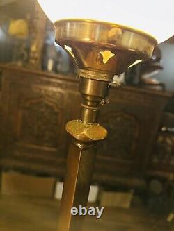 Antique Copper & Opaline White Glass Globe Table Lamp, Art Deco 1920's Style