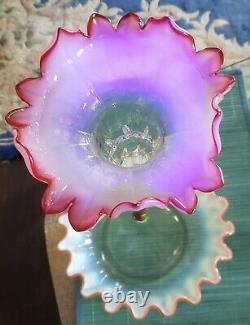 Antique Czech Bohemian Rubina Uranium Epergne Red Blue Green & Opalescent