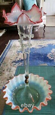 Antique Czech Bohemian Rubina Uranium Epergne Red Blue Green & Opalescent