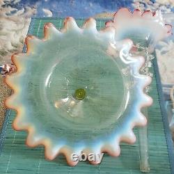 Antique Czech Bohemian Rubina Uranium Epergne Red Blue Green & Opalescent