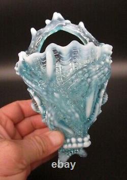 Antique DAVIDSON Blue Opalescent Pearline Glass ROYAL SCANDAL Wall Pocket Vase