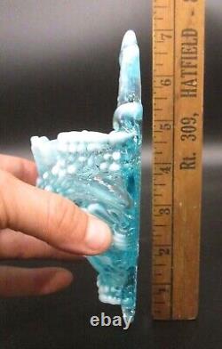 Antique DAVIDSON Blue Opalescent Pearline Glass ROYAL SCANDAL Wall Pocket Vase