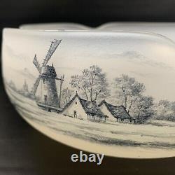 Antique Daum Nancy Art Glass White Opaline Dutch Harbor Windmill Scene Bowl