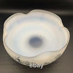 Antique Daum Nancy Art Glass White Opaline Dutch Harbor Windmill Scene Bowl