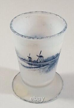 Antique Daum Nancy Textured Opaline Dutch Landscape Footed Cordial Shot Glass