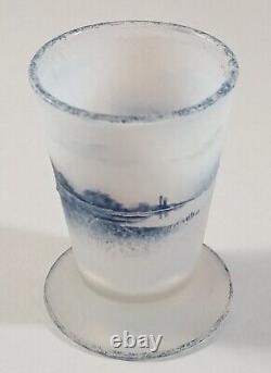 Antique Daum Nancy Textured Opaline Dutch Landscape Footed Cordial Shot Glass