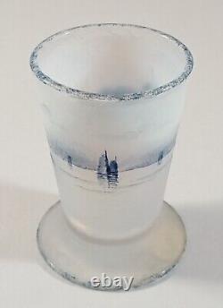 Antique Daum Nancy Textured Opaline Dutch Landscape Footed Cordial Shot Glass