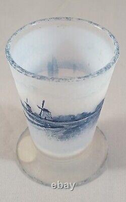 Antique Daum Nancy Textured Opaline Dutch Landscape Footed Cordial Shot Glass