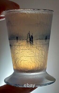 Antique Daum Nancy Textured Opaline Dutch Landscape Footed Cordial Shot Glass